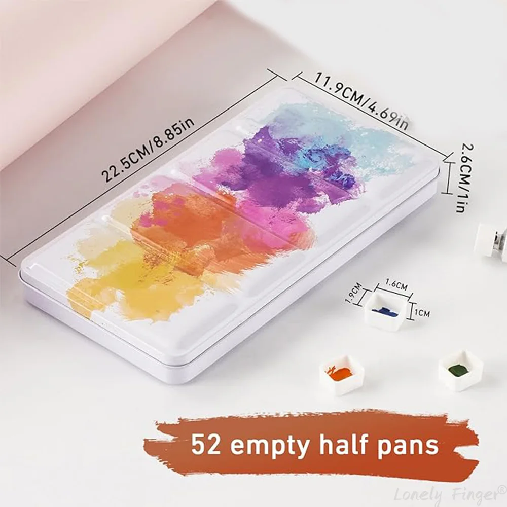 صندوق قصدير معدني بألوان مائية مع 52 نصف مقالي فارغة وصينية رسم خلط قابلة للطي - لوحة ألوان مائية محمولة للسفر #3