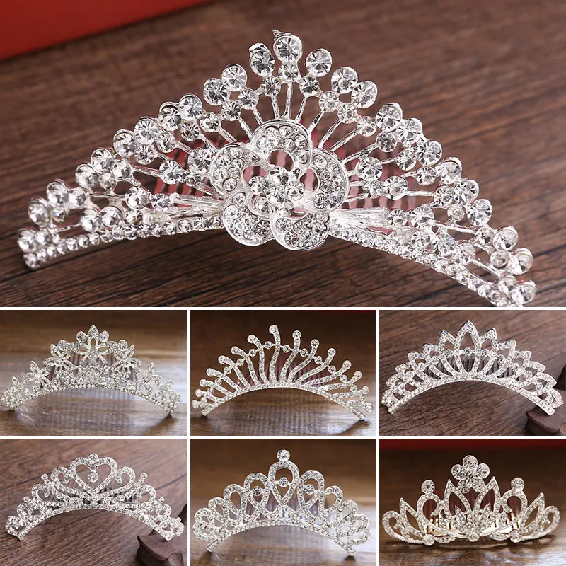 Kids Princess Crystal Tiaras And Crowns Children Girls Headband Rhinestone Hairpin Bridal Wedding  Hair Comb Hair Accessories