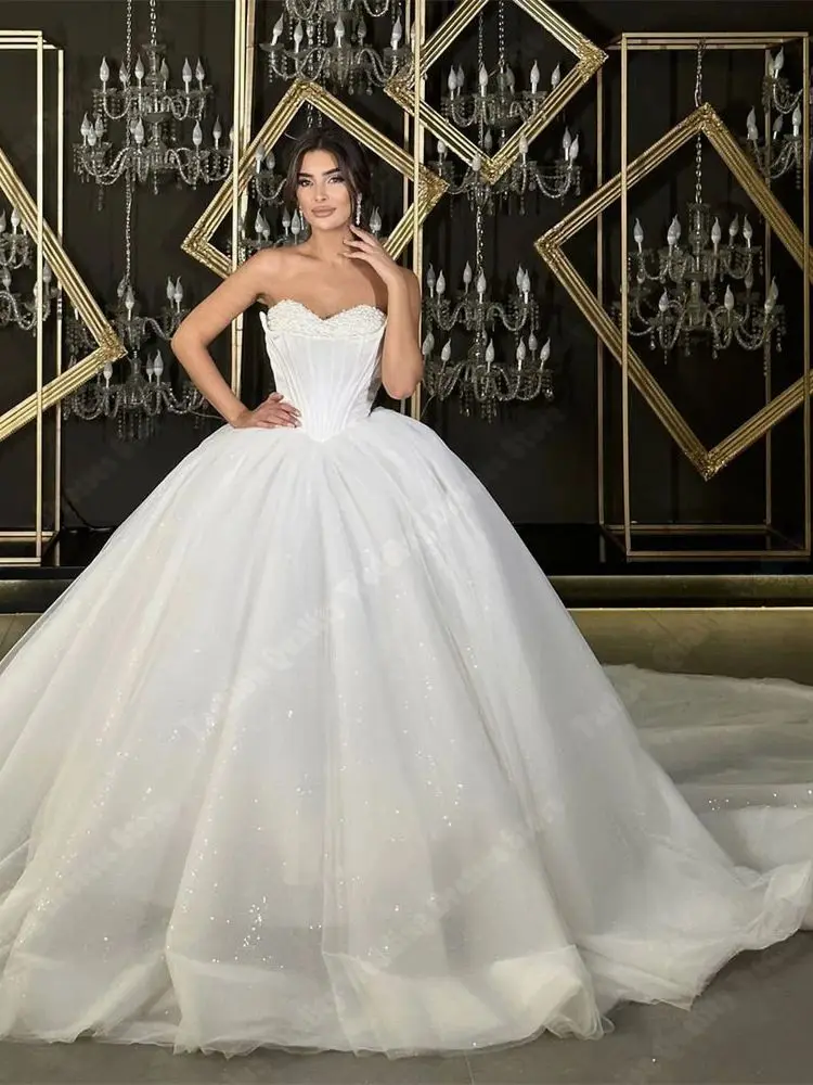 Zarte Tüll Finish Frauen Brautkleider beliebte glänzende Brautkleider neuesten Start Wisch länge Prinzessin Vestidos de Novia