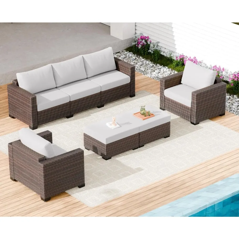 

Patio Furniture Set,Outdoor Furniture Set with Sofa Loveseat Chair Ottoman,Brown Outdoor Patio Furniture,Wicker Conversation Set