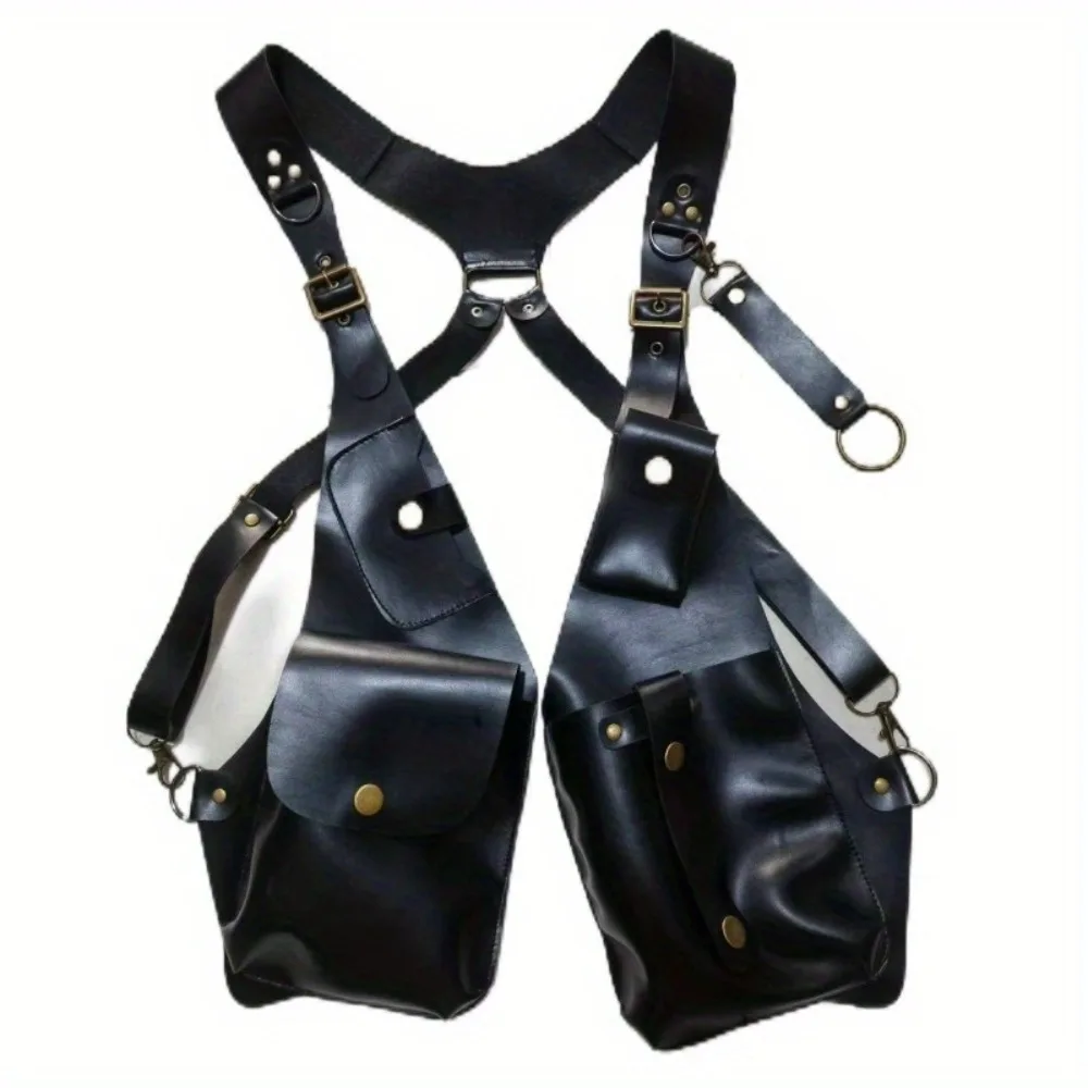 Medieval Steampunk Faux Leather Underarm Holster Bag,Halloween Cosplay Stage Performance Leather Wallet Shoulder Crossbody Purse