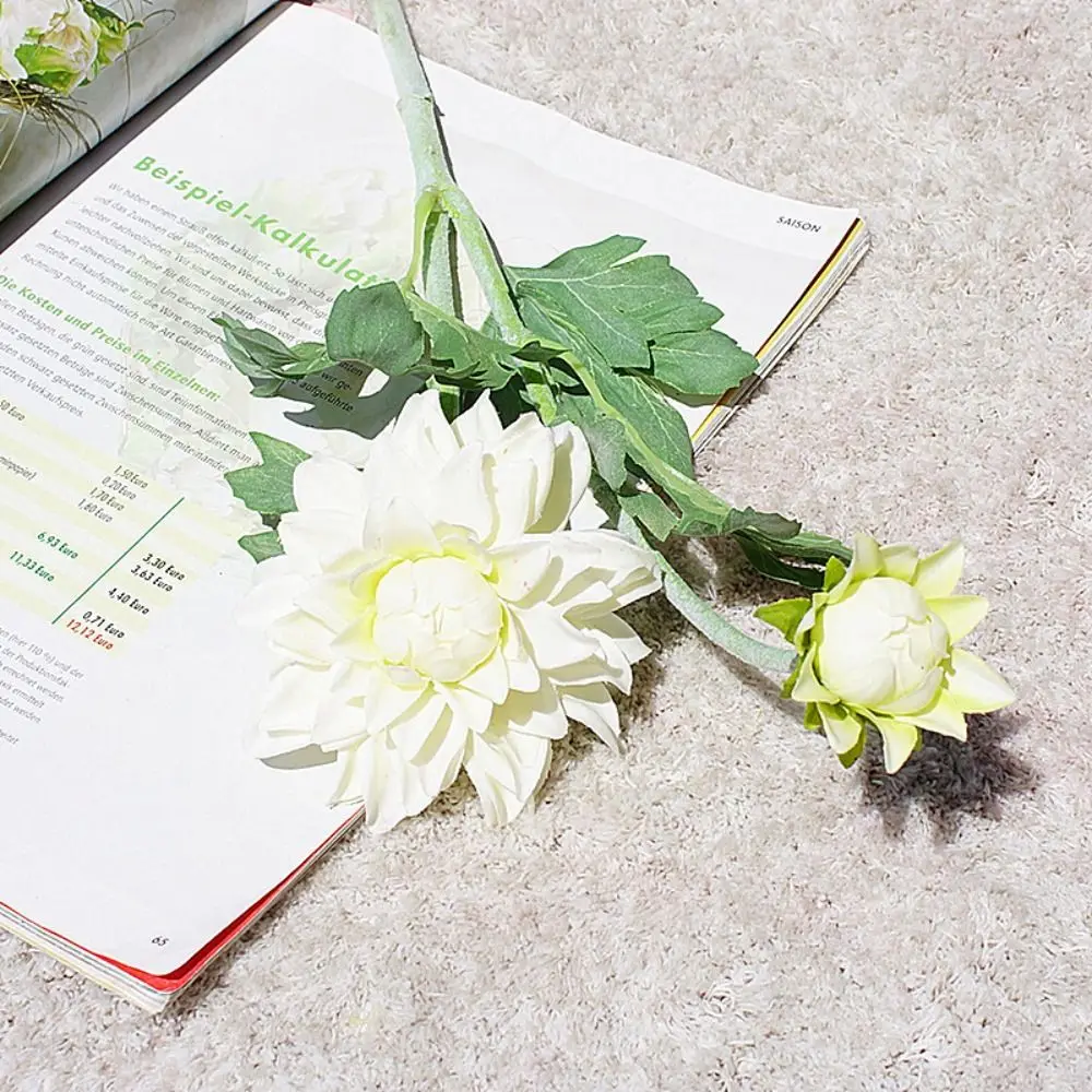 

2 Heads Artificial Chrysanthemum Handmade Elegant Simulation Dahlia Flower Real Touch Realistic Fake Flowers Garden Decor