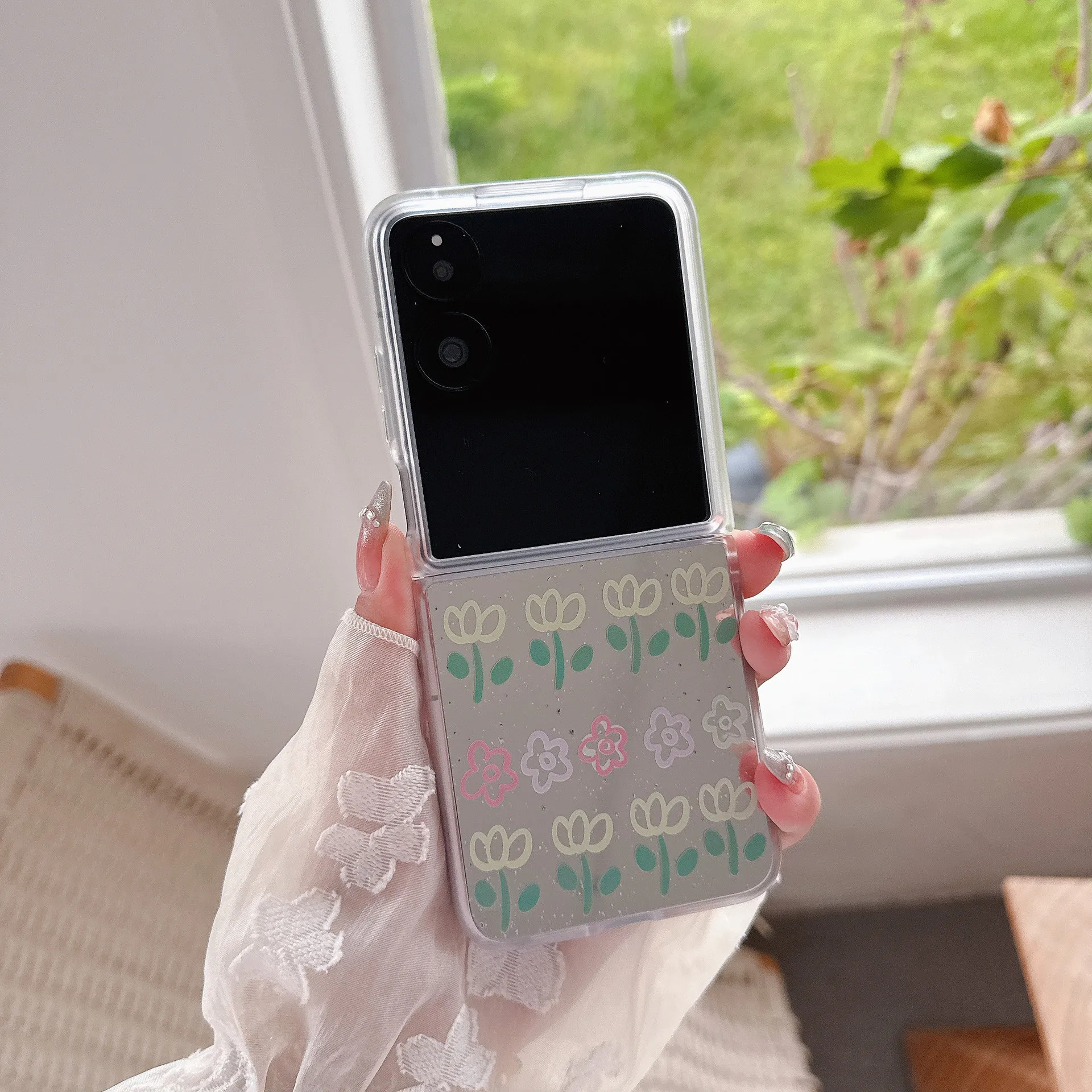 

Flower Mirror Surface Phone Case For Samsung Galaxy Z Flip 7 6 5 4 Protective Back Cover For ZFlip5 ZFlip6 ZFlip7 Case Shell