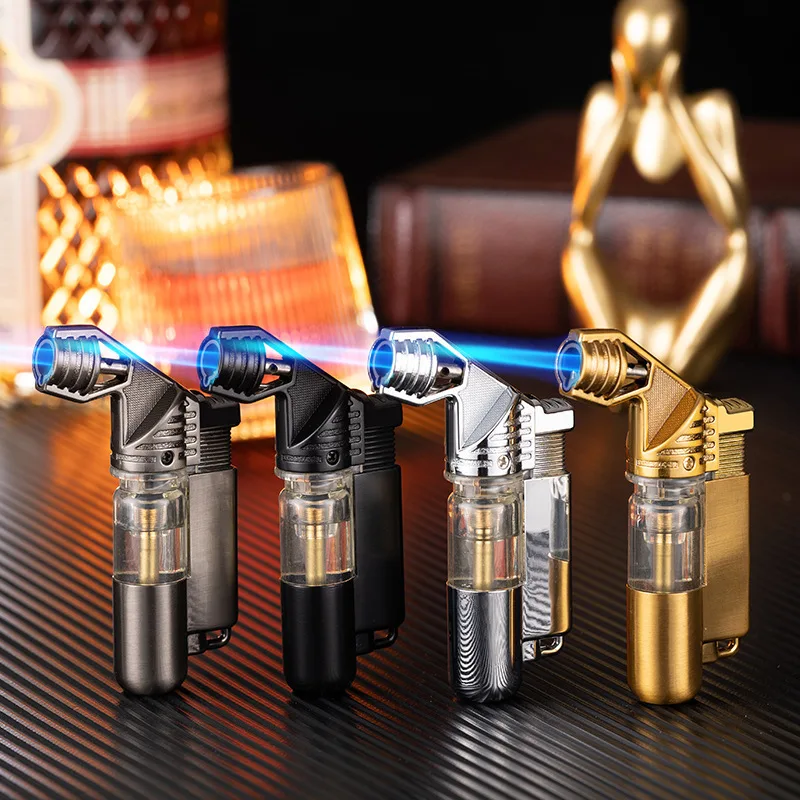 

New Transparent Window Butane Gas Lighter Windproof Blue Flame Direct Metal Lighter Smoking Accessories Men's High End Gift