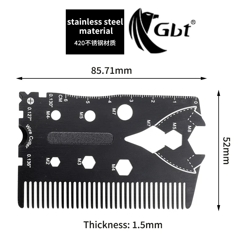 Stainless steel comb card, portable pocket, portable tool card, screwdriver, wrench, ruler, combination tool