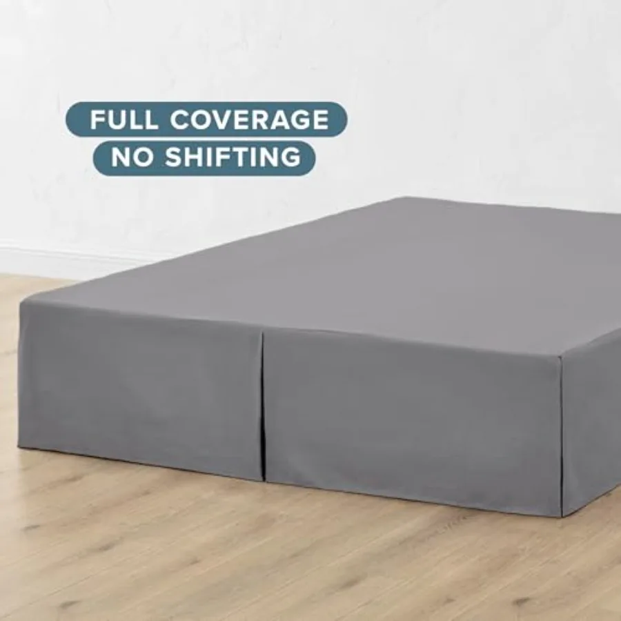 تنورة سرير كاليفورنيا كينج مقاس 15 بوصة مصممة بسهولة مع طيات مركزية وزاوية لسرير كاليفورنيا كينج باللون الرمادي المثالي