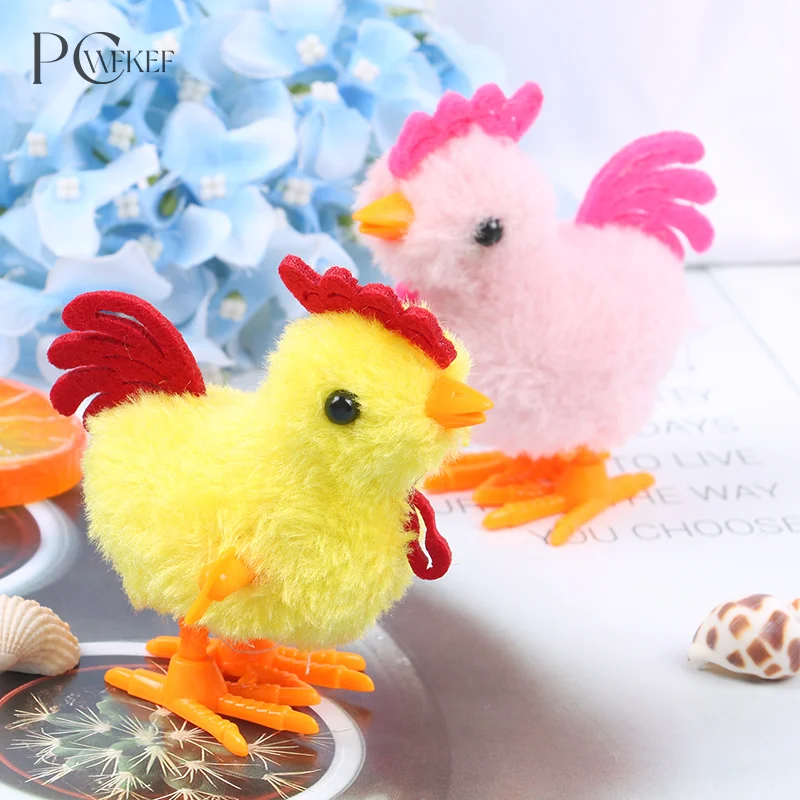 Plush Wind Up Chicken Kids Educational Toy Clockwork Jumping Walking Chicks Toys