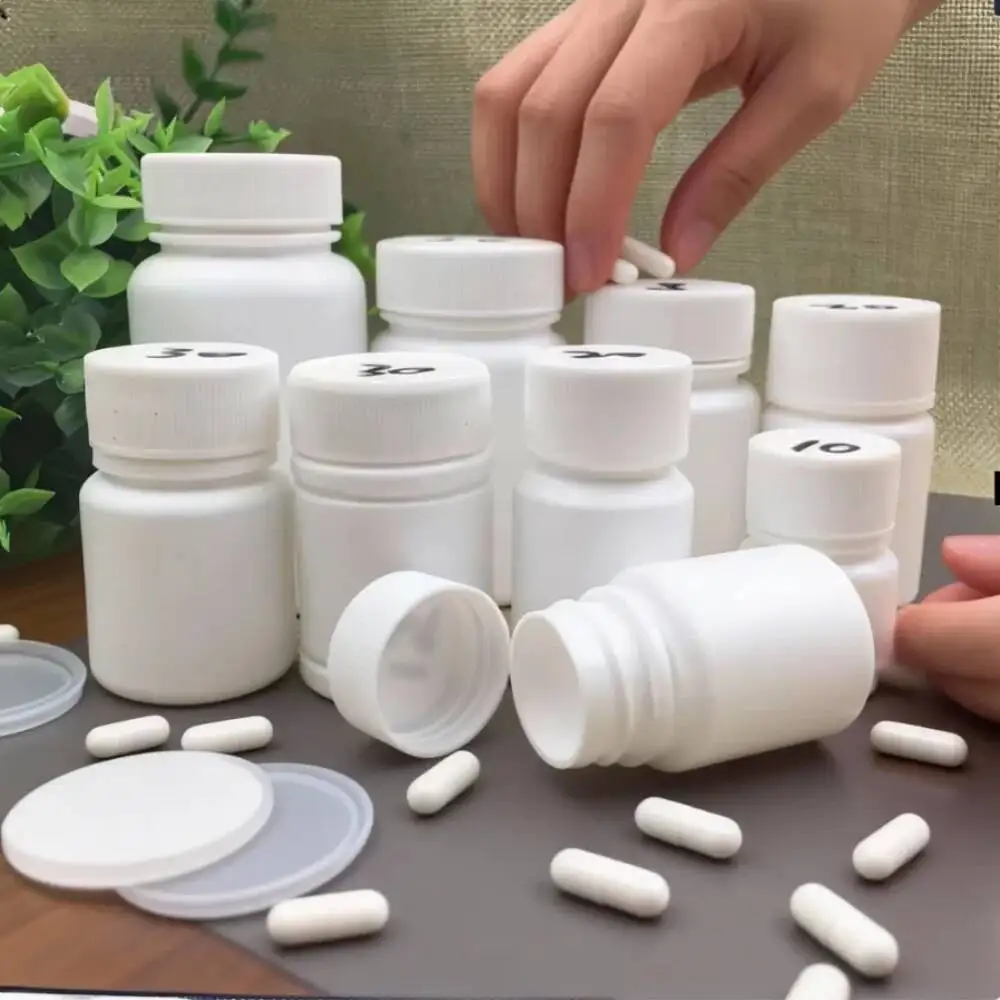 50PCS HDPE White Plastic Empty Jars - 10ml 30ml 60ml 100ml Multi-Size Containers for Pills, Powder, Bath Salts & Cosmetics