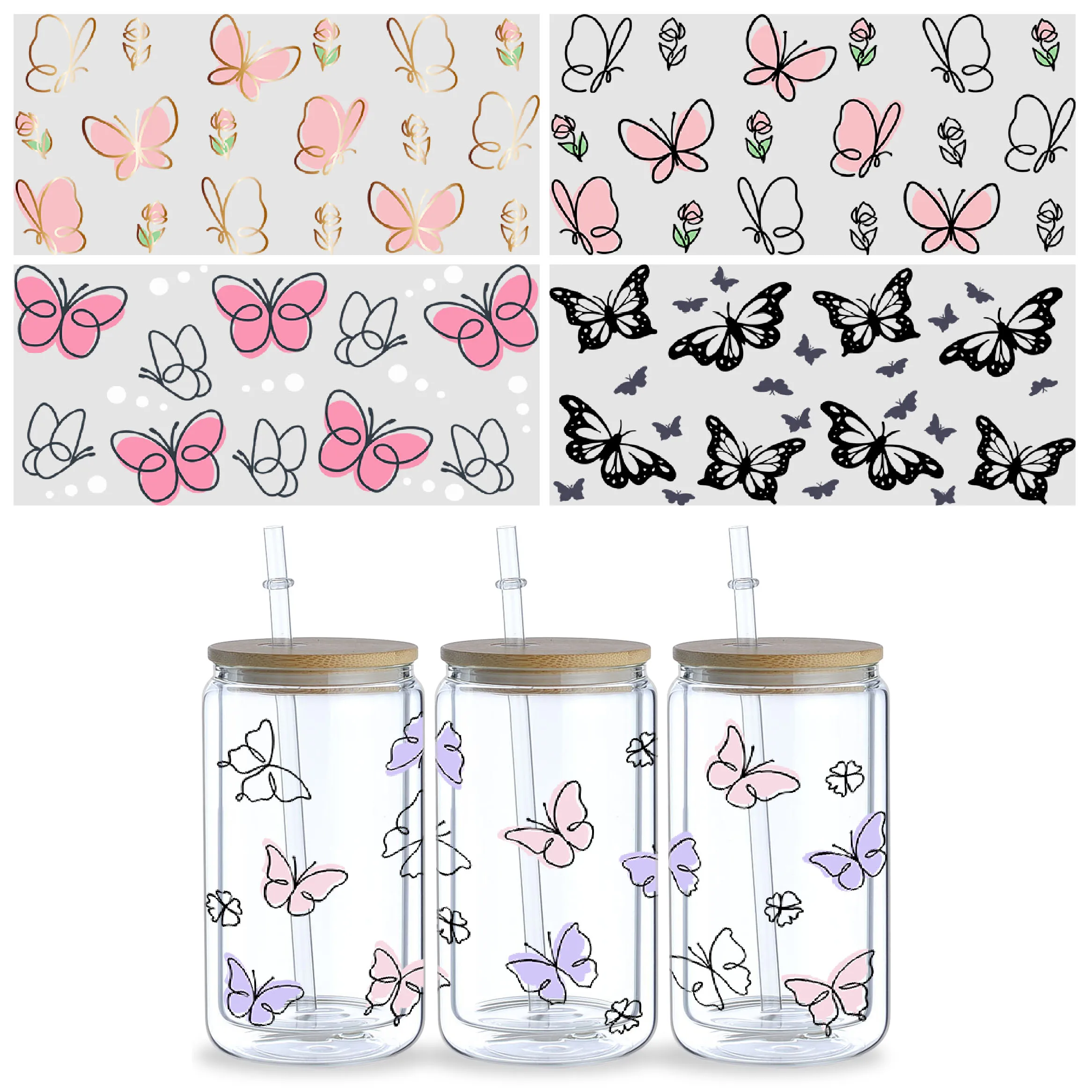 5 sheets of Butterfly,UV grade waterproof scratch-resistant self-adhesive paper,3D crystal DIY mugs,water bottles,glass cups