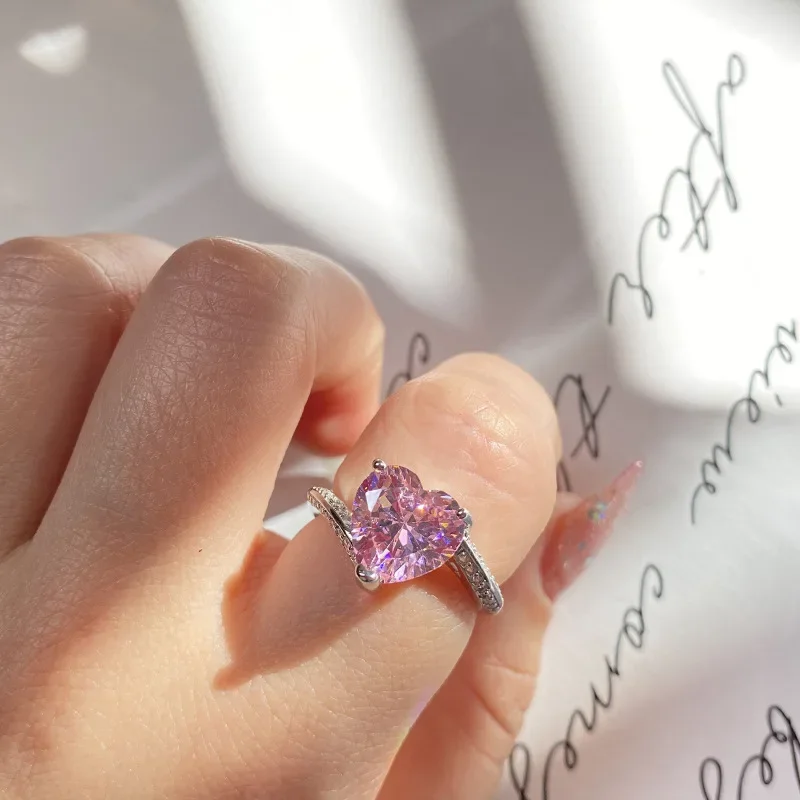 MDLFES مويسان الماس نمط أوروبا والولايات المتحدة الفاخرة 5 قيراط عالية الكربون حلقة انفجار فلاش على شكل قلب #5