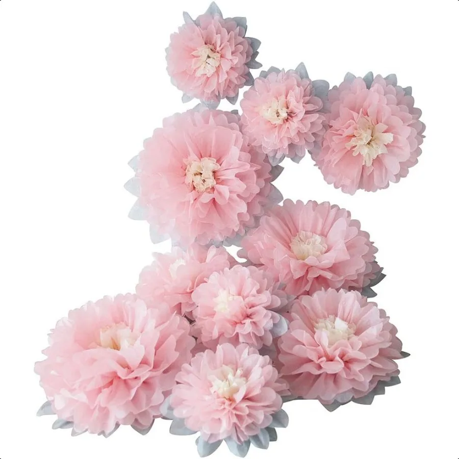 

Mybbshower Paper Flower Decorations for Wall Backdrop Girld ry Wall Decor Wedding Bridal Shower Rooms Pink Grey Sizes 11" 9" 7"