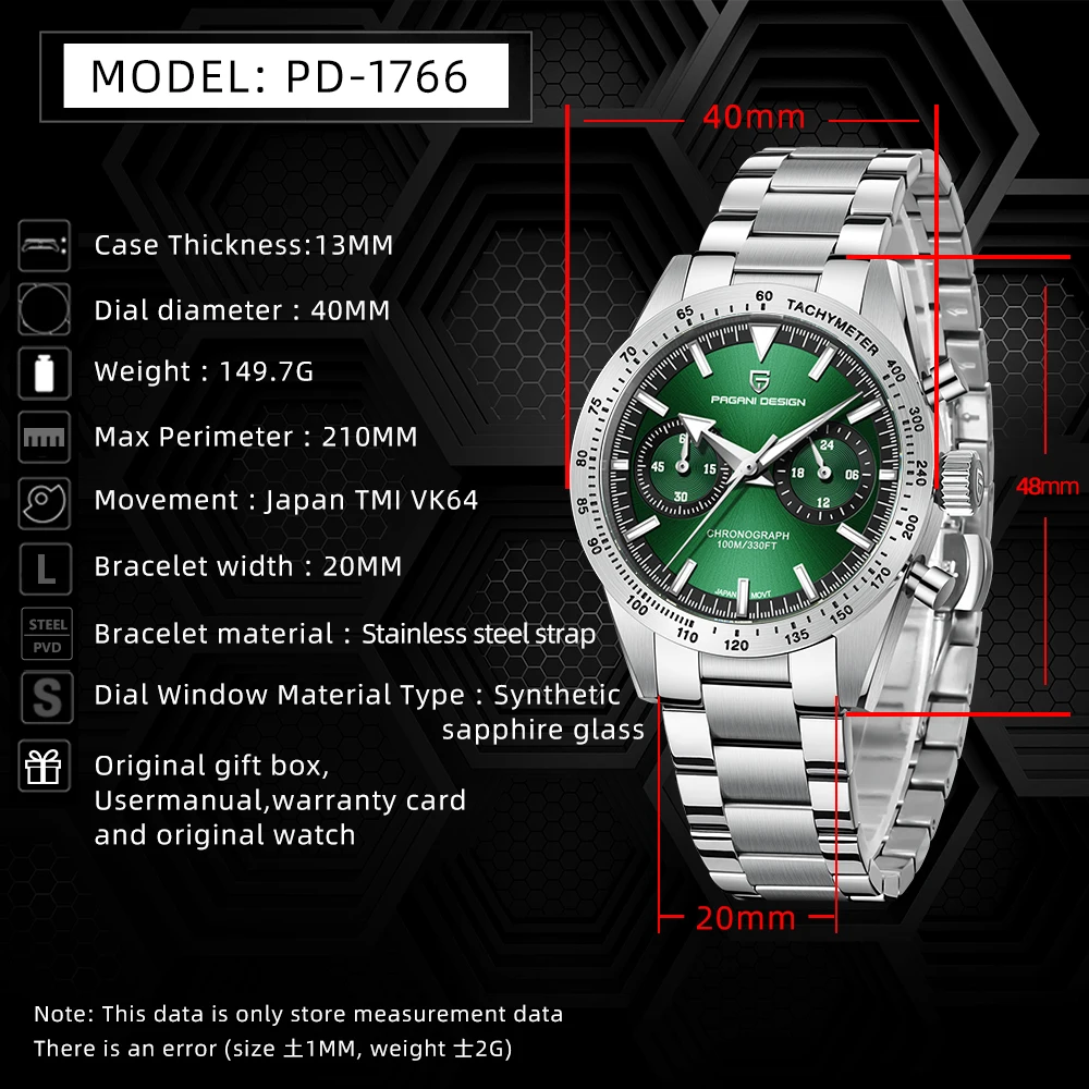 PAGANI DESIGN Herrenuhren Top Luxus Quarz Armbanduhr VK64 Speed Sports Chronograph Uhr für Mann AR Saphirspiegel Geschenkbox