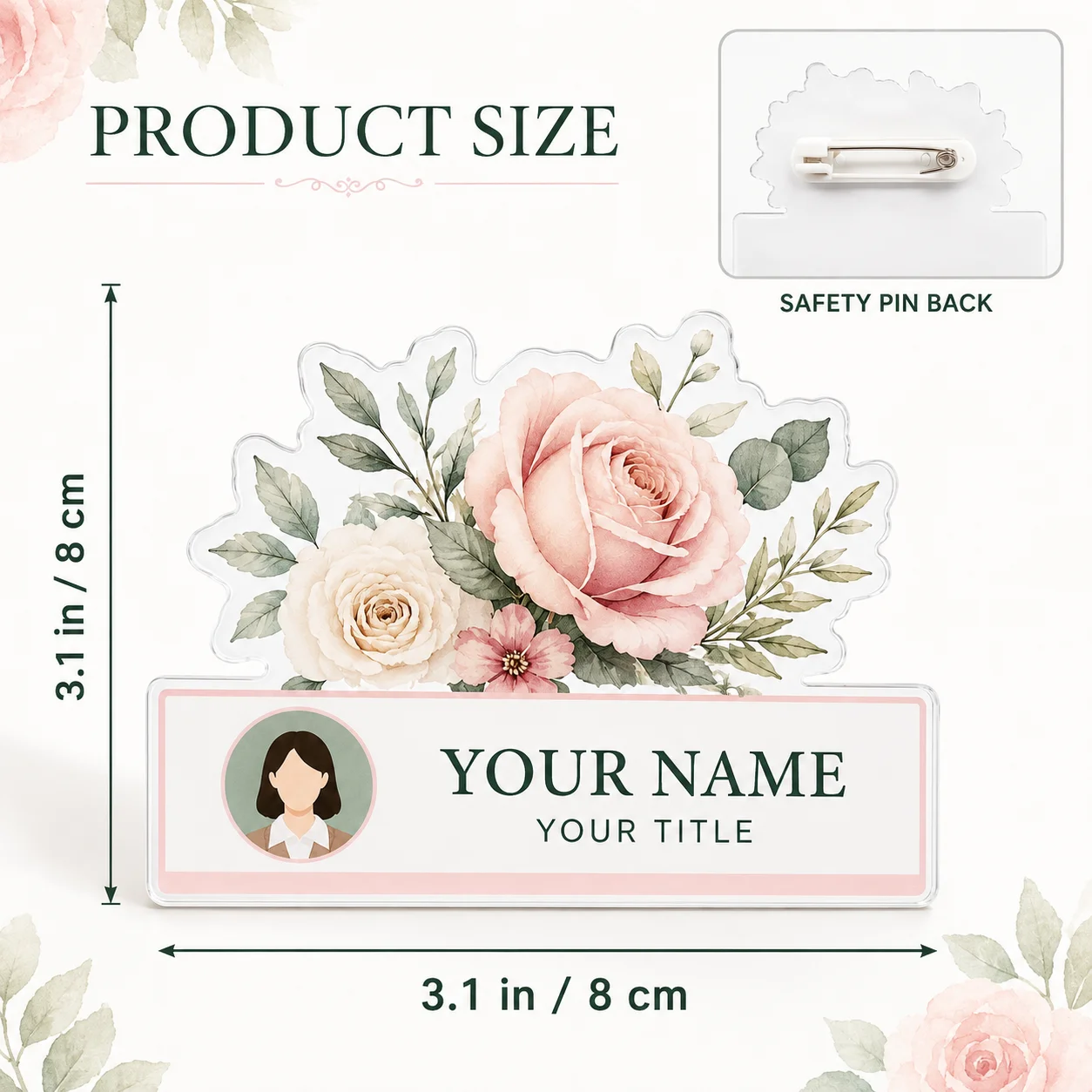 Custom Acrylic Name Badge Personalized Photo Text Name Tag Pin Customized Logo Staff Employee ID Badge For Office Shop Worker