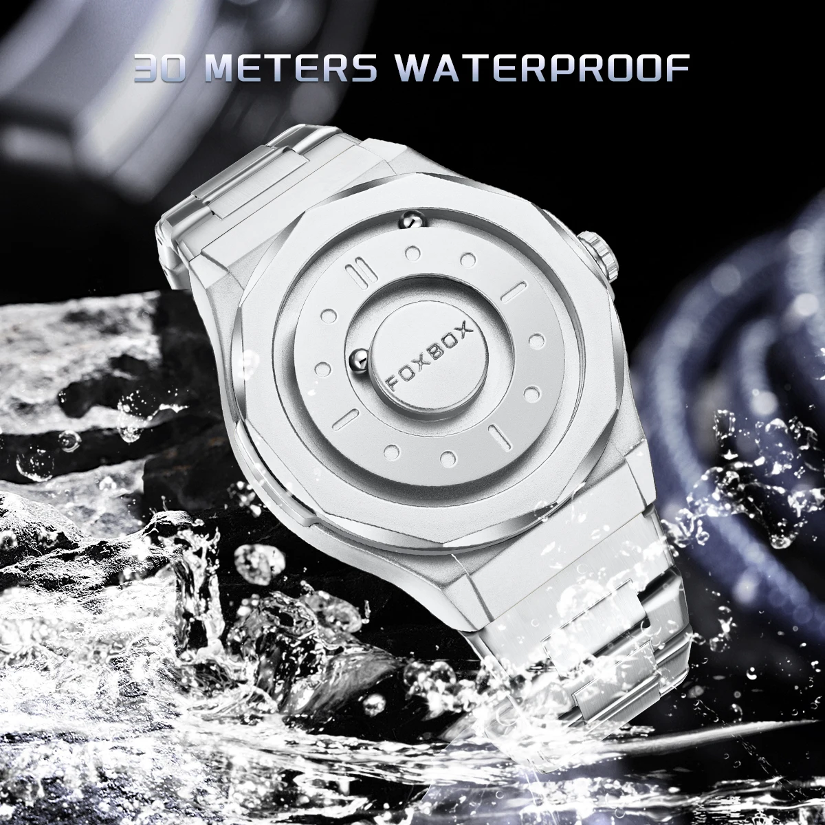 นาฬิกาข้อมือผู้ชายแบรนด์หรู FOXBOX รุ่น Pointer Magnetic Force กันน้ำ สไตล์สปอร์ต ควอตซ์ แฟชั่น relogios masculino