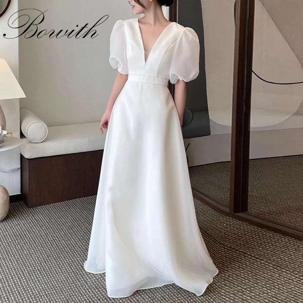 

Bowith V-Neck Puff Sleeves Silk Organza Wedding Dresses Korea Photoshoot Bridal Gowns Floor Length Korea Customized Dress
