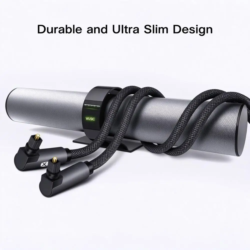 Dual 90 Degree Optical Audio Cable Right Angle 5.1 Digital Optical Cable Toslink Cable Braided Jacket For TV, Speaker, Soundbar