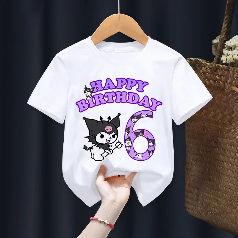 Sanrio Kuromi T-shirt Birthday Number 3-12 Kawaii T Shirt Anime Manga Cartoons Children Casual Clothes T Shirts Kid Girl Boy Top