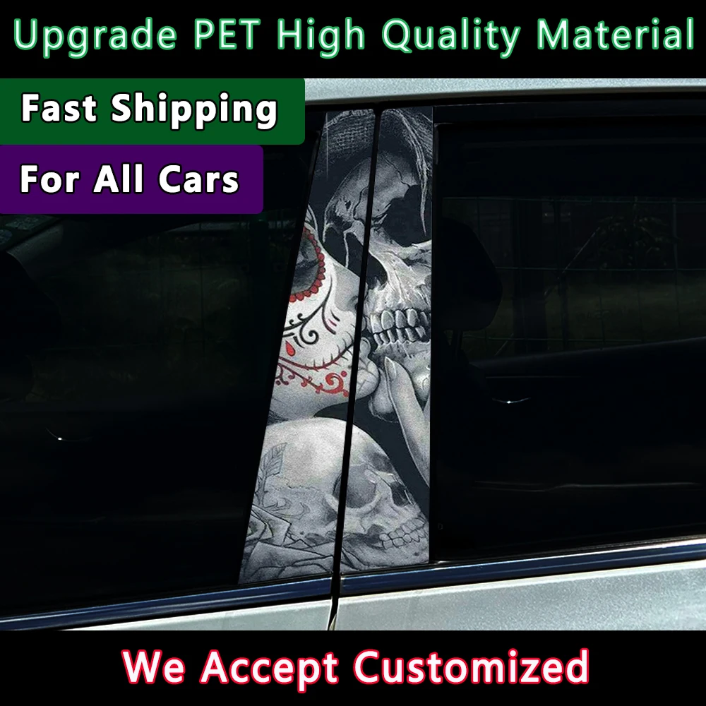 Gothic Skull Couple Car Stickers B-pillar Sunscreen DIY Auto Center Column Cover Scratches Cartoon Decoration Accessories
