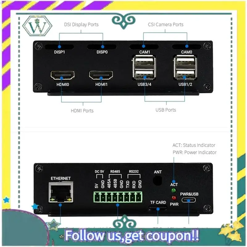 NEU für Raspberry Pi Compute Module 4 Poe Mini-Computer (Typ B) basierend, mit Metallgehäuse-Lüfter CM4 Poe IO Board US-Stecker