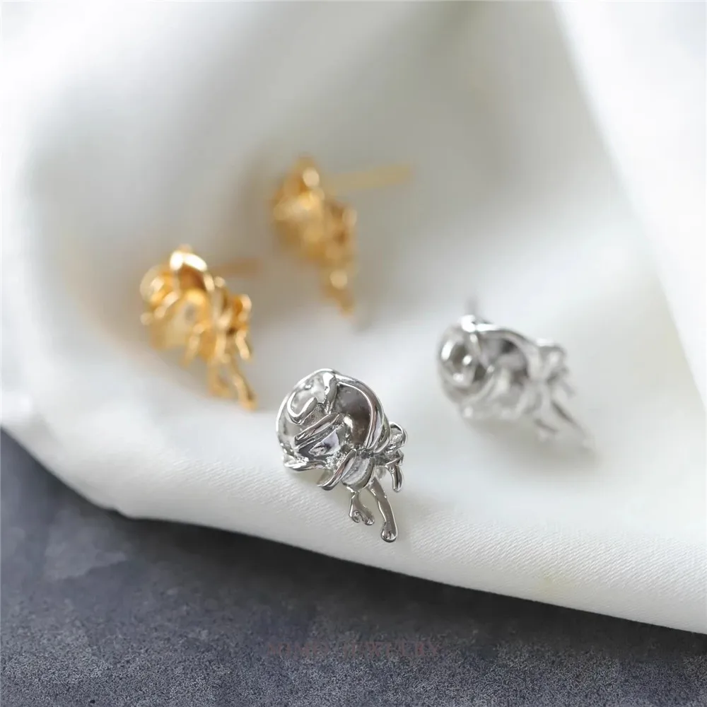 

Copper Plated Real Gold Romantic Gentle Three-dimensional Rose Flower Stud Earrings DIY Handmade Charm Accessories E032