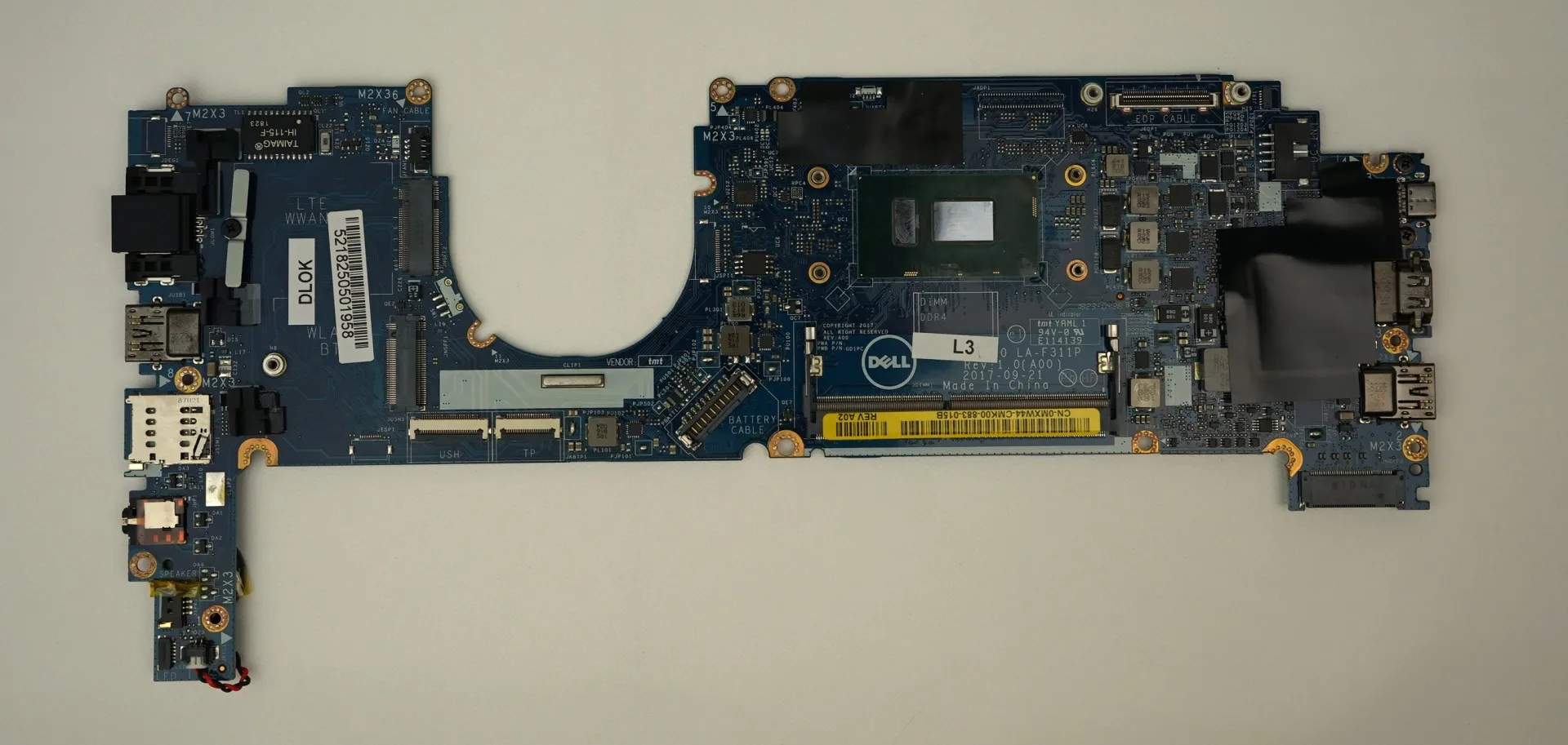 Dell MXW44 Laptop Motherboard for Latitude 7290 7390 - Intel Core i7-8650U (8th Gen) - Integrated Intel Graphics - Single Memory