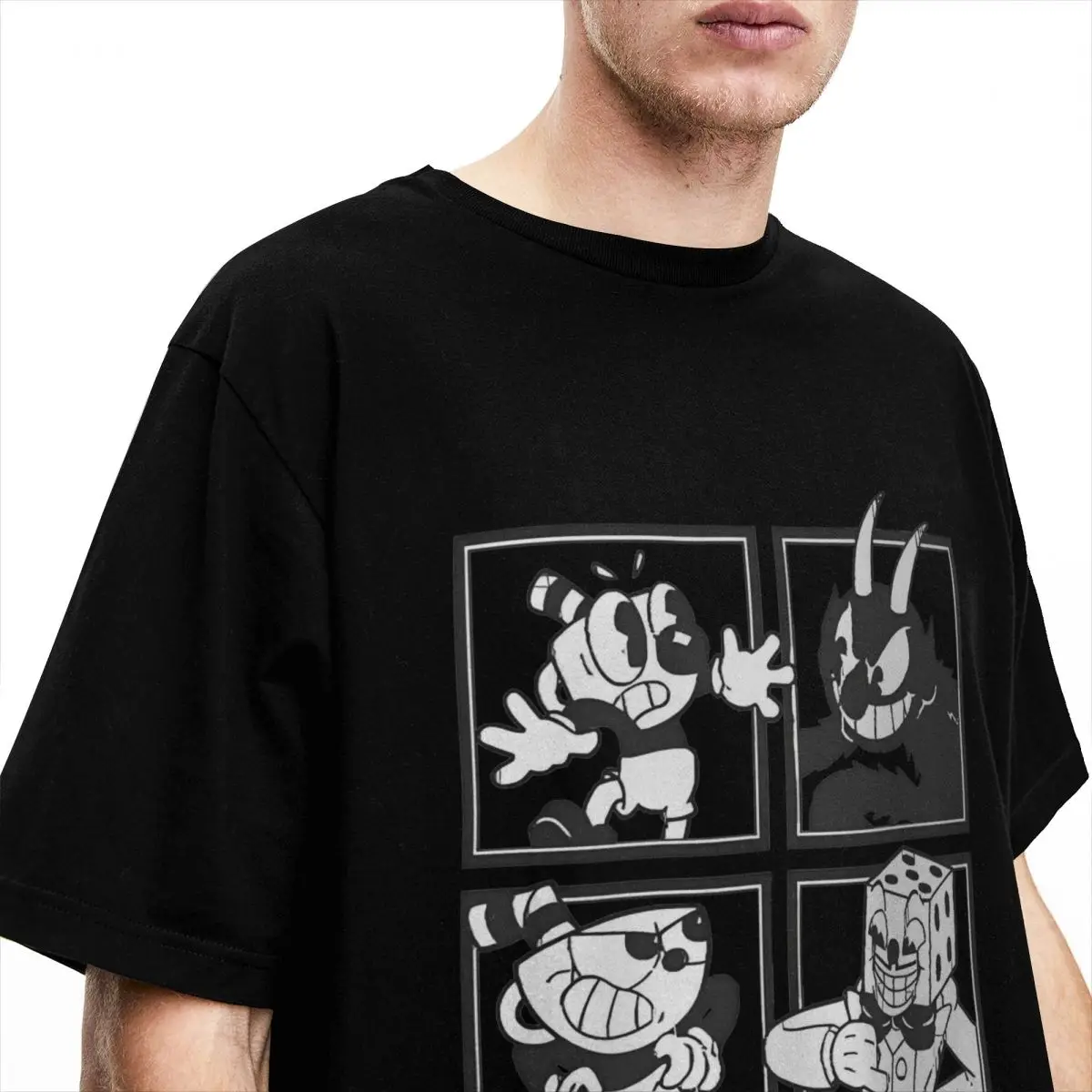 Men Cuphead T Shirts Mosaic Cotton Tops Summer Aesthetic Short Sleeve T Shirt Crew Neck Trending Design Tshirt Plus Size