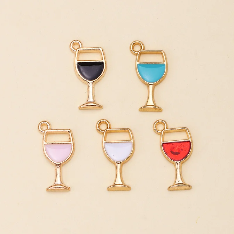 10Pcs 5Colors Lovely Enamel Wine Glass Charms Pendants for DIY Earrings Necklaces Fashion Jewelry Making Accessories Wholesale