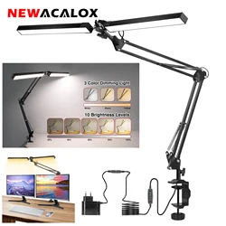 NEWACALOX LED Desk Lamp with Clamp & Flexible Arm 3 Color Modes 10 Brightness Levels Eye-Caring Table Light with Memory Function