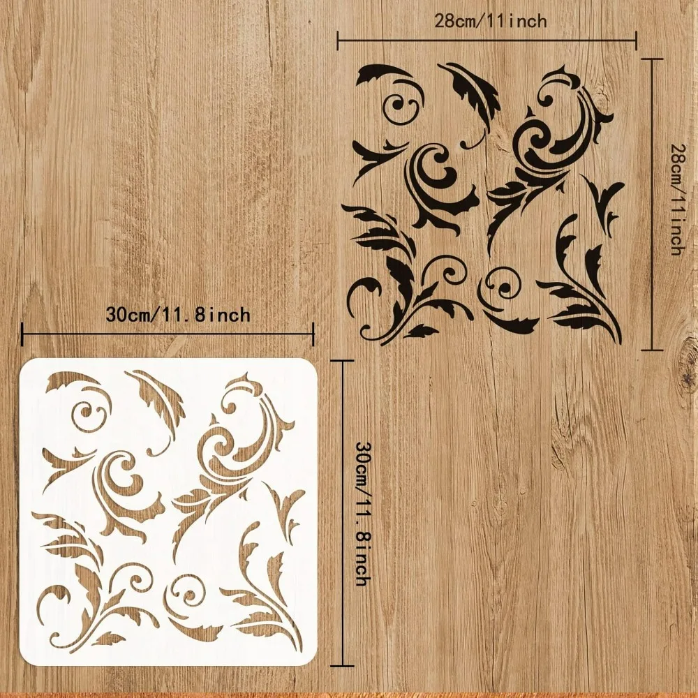 Acanthus Leaf Scroll Stencil 11.8x11.8 inch Floral Stencils Template Plastic Fancy Flourish Painting Stencil Large Reusable