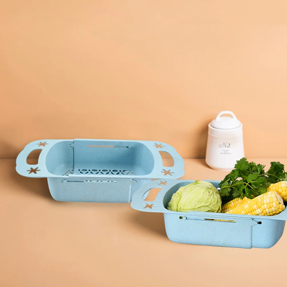 

Adjustable 37.5-48Cm Drain Basket Dual Handles Hollow Design Kitchen Sink Storage Rack Dish Drying Vegetable Fruit Washing