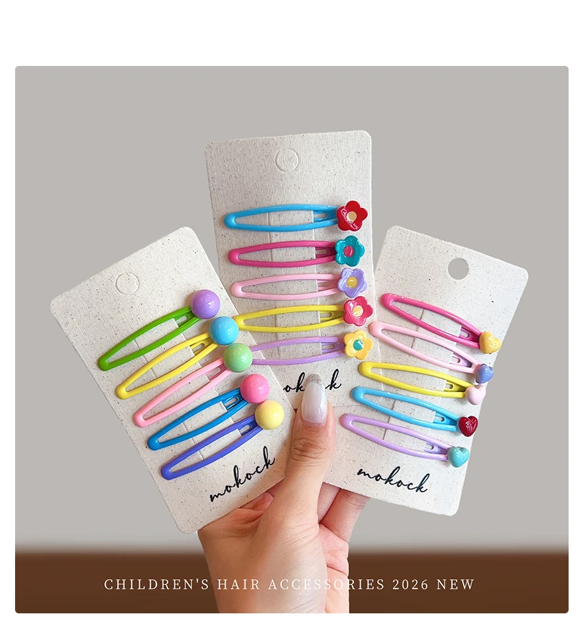 Neue 5-teilige Haarspangen-Set in Bonbonfarben mit Herz- und Blumenmuster, koreanische Macaron-Haarspangen aus Legierung für Damen, Mädchen, Kinder und Kleinkinder, Geschenk 2026 – Detail 3