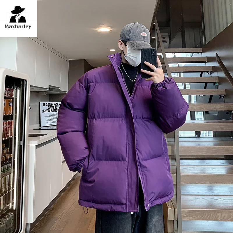 Men's Winter Jacket Casual Minimalist Windproof and Warm Down Cotton Padding Jacket Couple Korean Version Solid Color Thick Coat