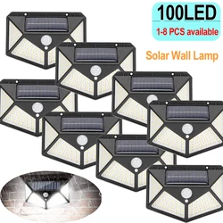 100 LED Solar Wall Lights With PIR Motion Sensor Outdoor Garden Courtyard 4 Sides Luminous Waterproof Sunlight  Street Lamp