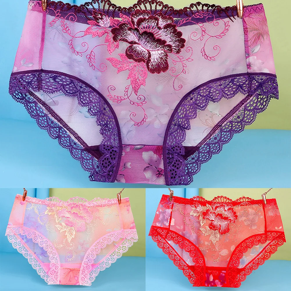 Transparente Mesh Slips Frauen ultra dünne Unterwäsche Blume Spitze haut freundliche Höschen durch Unterhose Frau sexy Knicker sehen