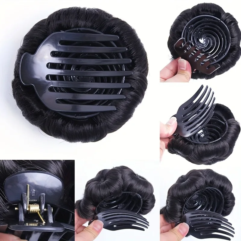 Elegant Curly Synthetic Chignon Donut Hair With Claw Clip Nine Flowers Updo Scrunchie Bun Hairpiece Suitable for Women Daily Use