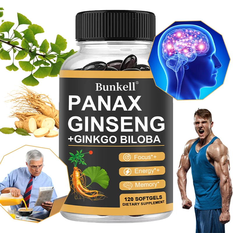 Ginseng + Ginkgo + Ashwagandha Extract, 120 Veggie Caps, Energy & Focus Supplement for Men and Women