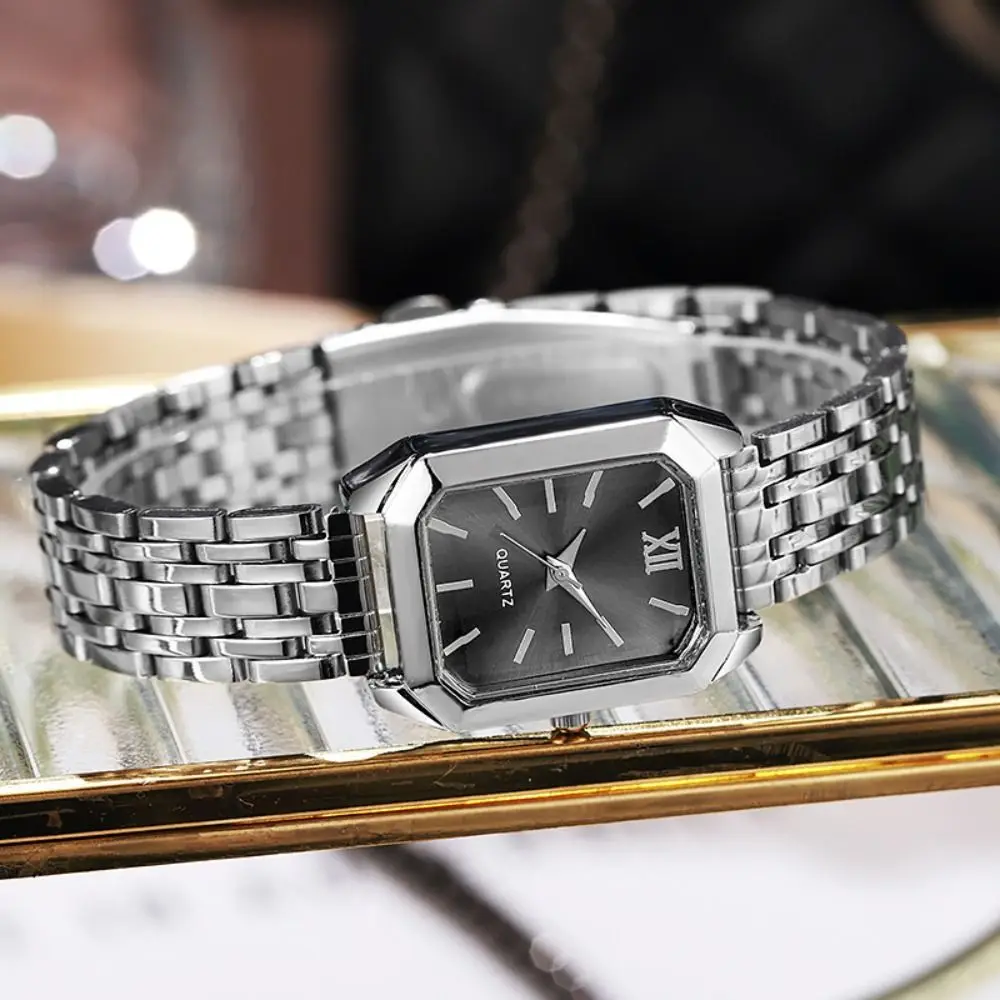 Fashion Stainless Steel Quartz Watches Quartz Square Women Wristwatch Business Simple Strap Watch Student