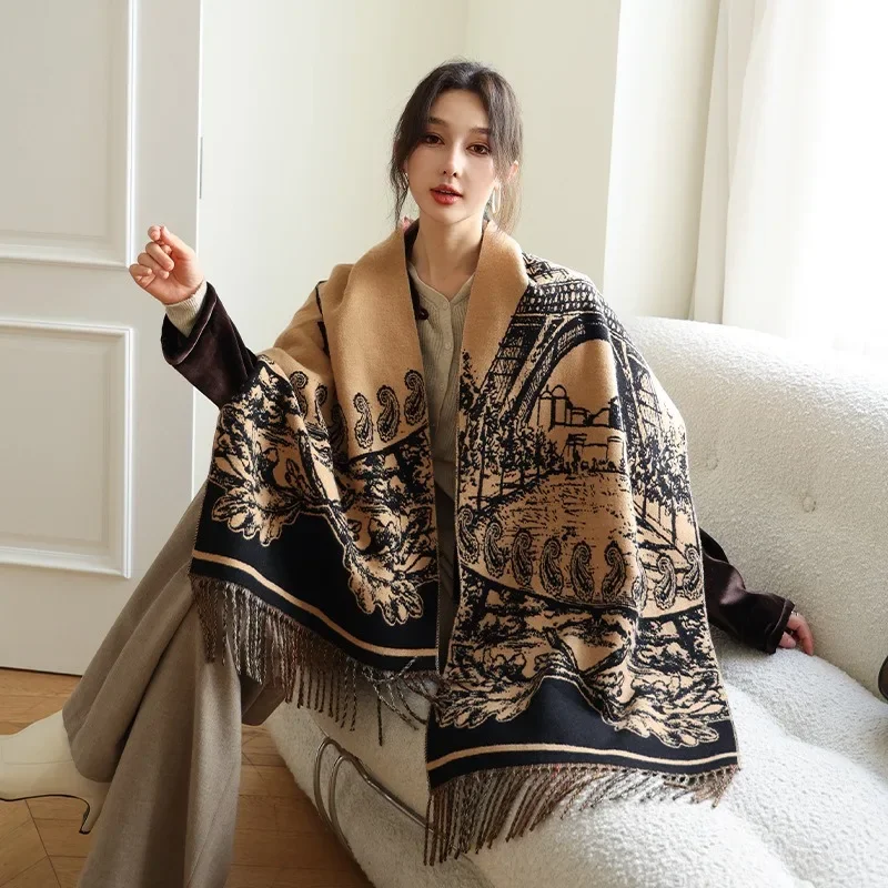 

Vintage Print Imitation Cashmere Tassels Scarf Women Autumn Winter Fashion Warm Shawl