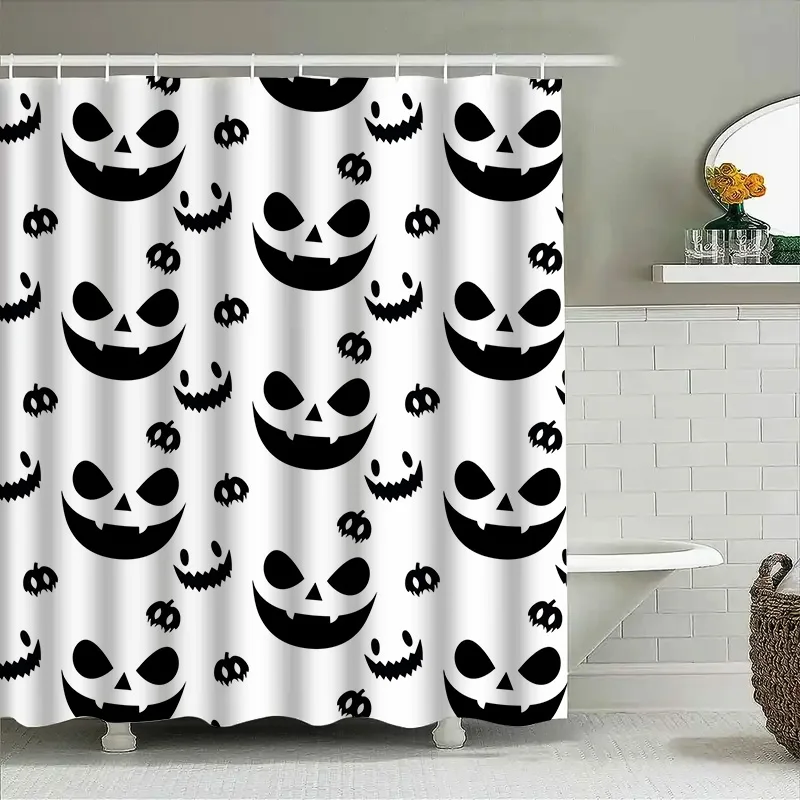 

1 шт., занавеска для душа с черным черепом на Хэллоуин, страшный узор с черепом, декор для ванной комнаты, жуткая занавеска для душа для ванной комнаты