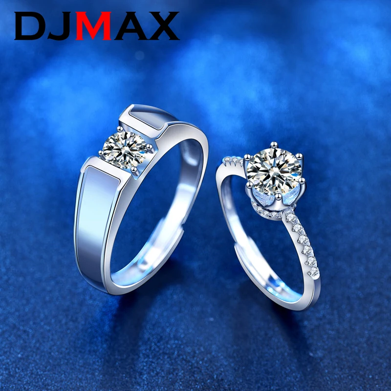 2023 DJMAX Moissanite Diamond Couple Rings For Women Top Quality Original 925 Sterling Silver Men's Diamond Rings for Engagement