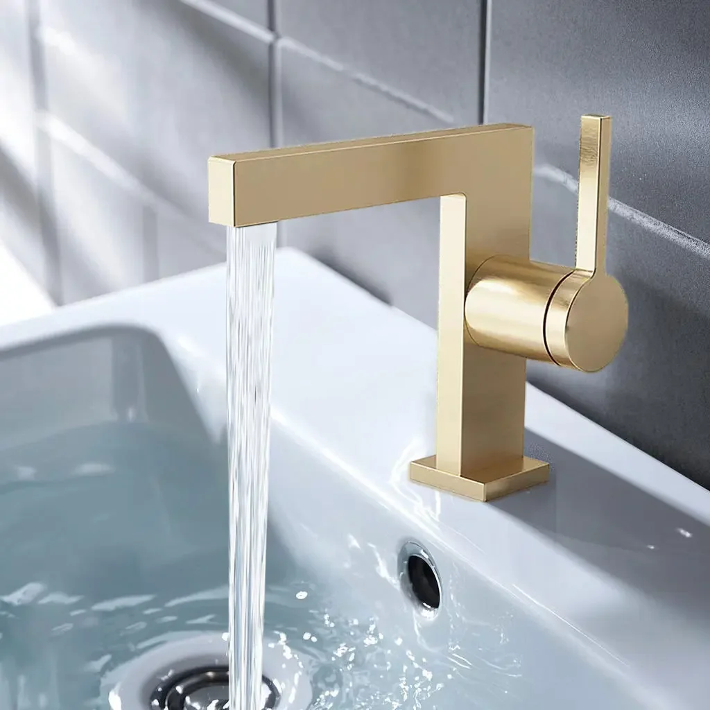 

New Luxury Brushed Gold Basin Faucet Deck Mounted Single Handle Bath Sink Taps Bathroom Accessories Vanity Copper Wash Mixer Tap