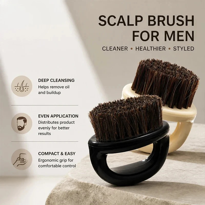 Barbershop Ring Hair Brush Horse Bristle Beard Brush Men Shaving Brush Portable Barber Beard Brushes Salon Facial Cleaning Brush