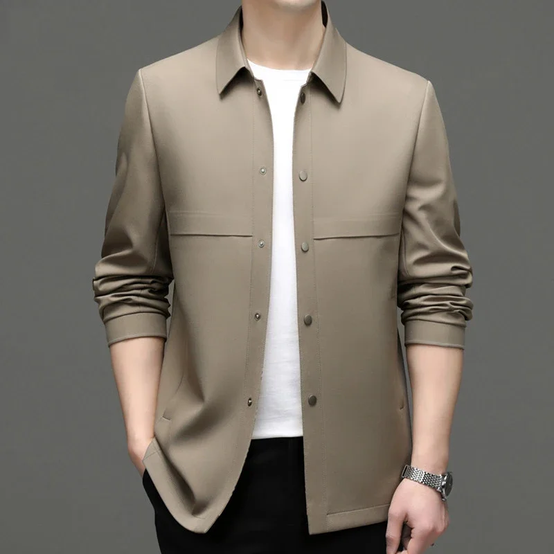 

Spring and Autumn Men's Polo Collar Business Casual Leadership Style Thin Coat Mid Length Windbreaker