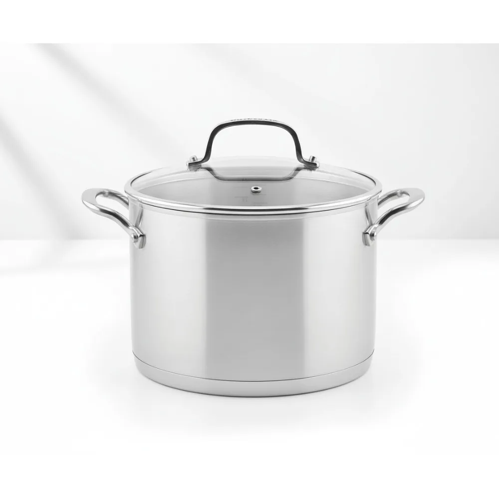 

Premium 8 Quart Stainless Steel Stock Pot with Lid - Even Heat Distribution for Home Cooking & Meal Prep