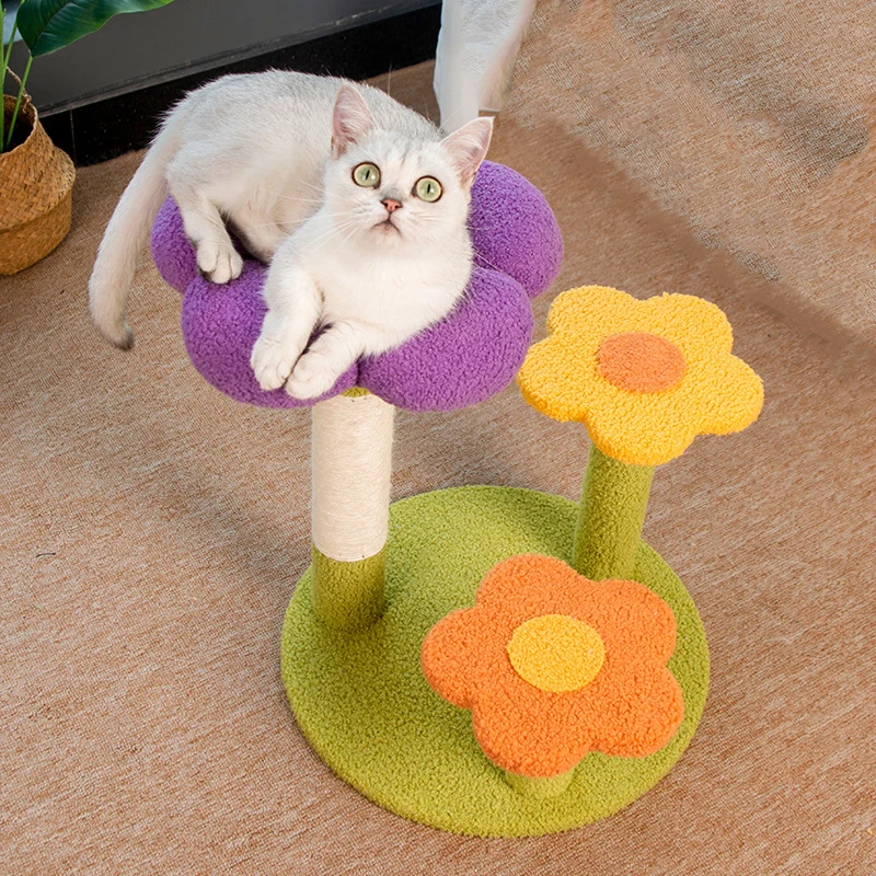 Multi Layer Cat Climbing Frame Solid Wood Kitten Scratching Column Sisal Hemp Claw Grinding Tool Pet Trees Flower Shaped Nest