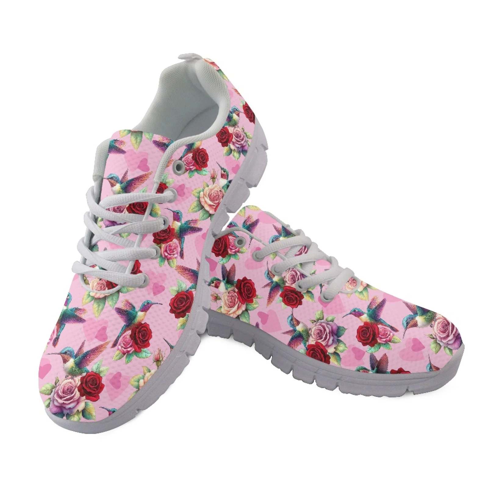 Coloranimal Heart Pattern Mesh & EVA Sole Womens Athletic Walking Sneakers Lace Up Fitness Footwear for Lady New Trend