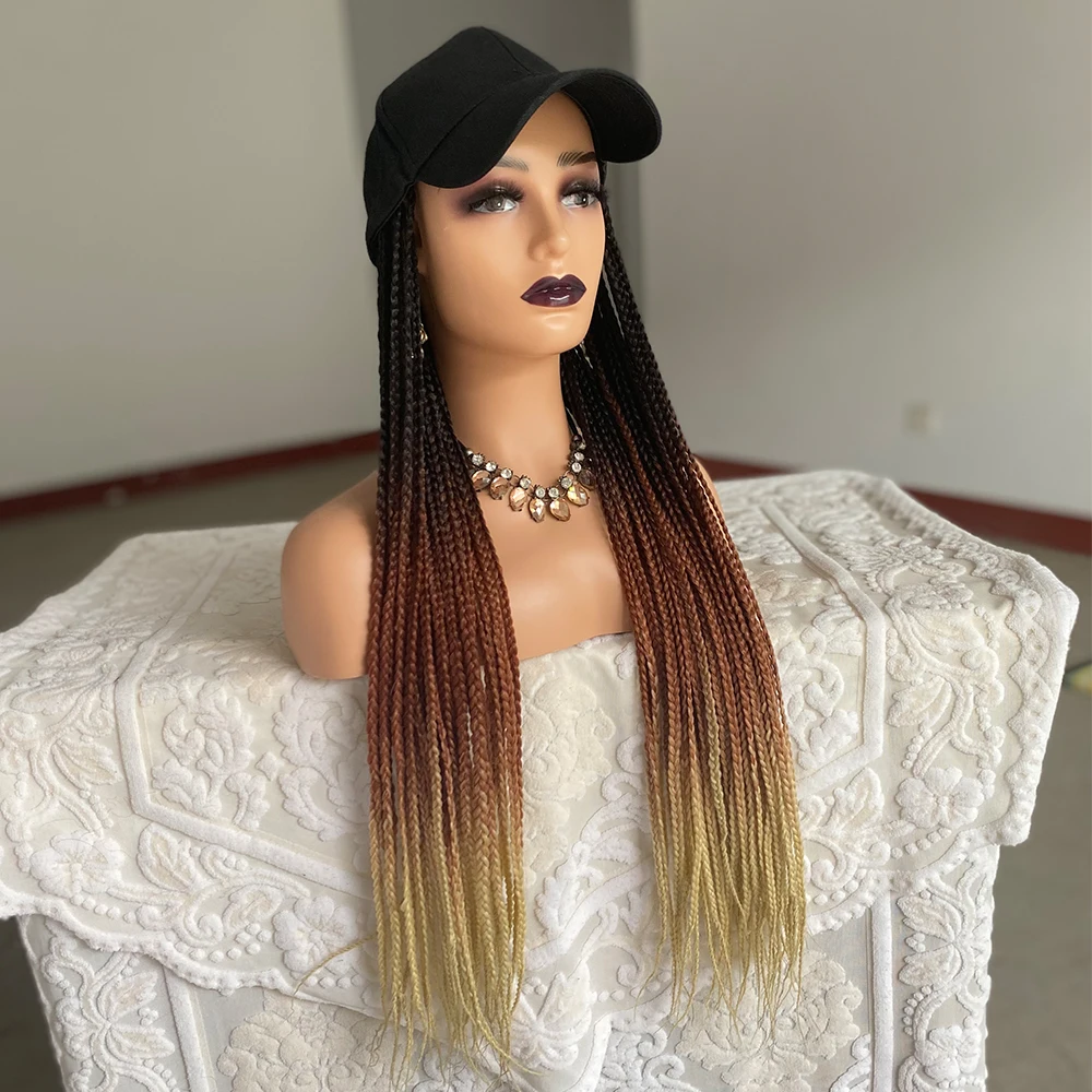 

Synthetic Baseball Cap Wig With Twist Braided Box Braids Wigs With Cap For Afro Black Women Daily Wear Black Hat Wig