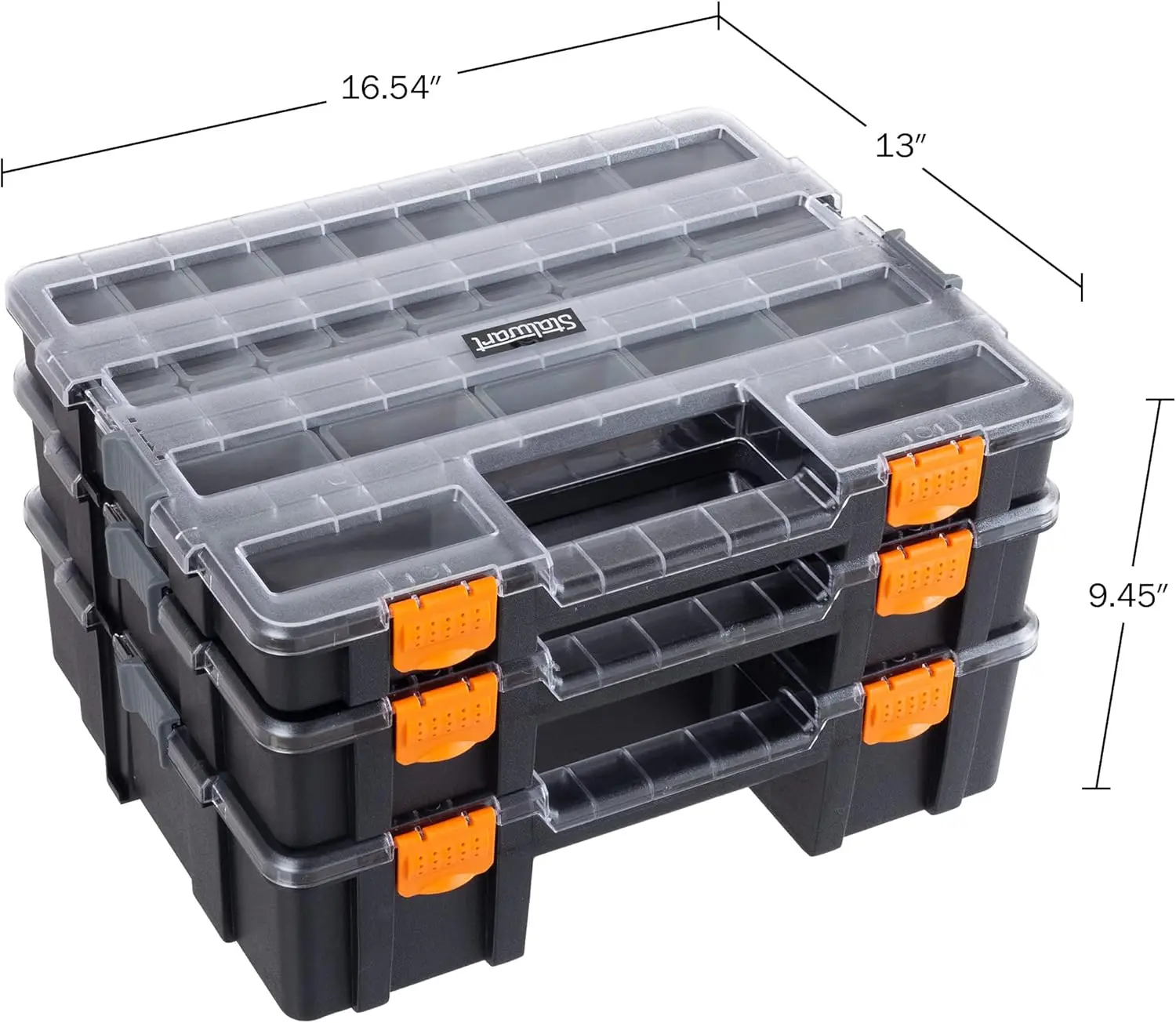 Tool Box - 3-in-1 Portable Parts with 52 Customizable Compartments to Store Hardware, Craft Supplies, or Beads by Stalwart (Gray