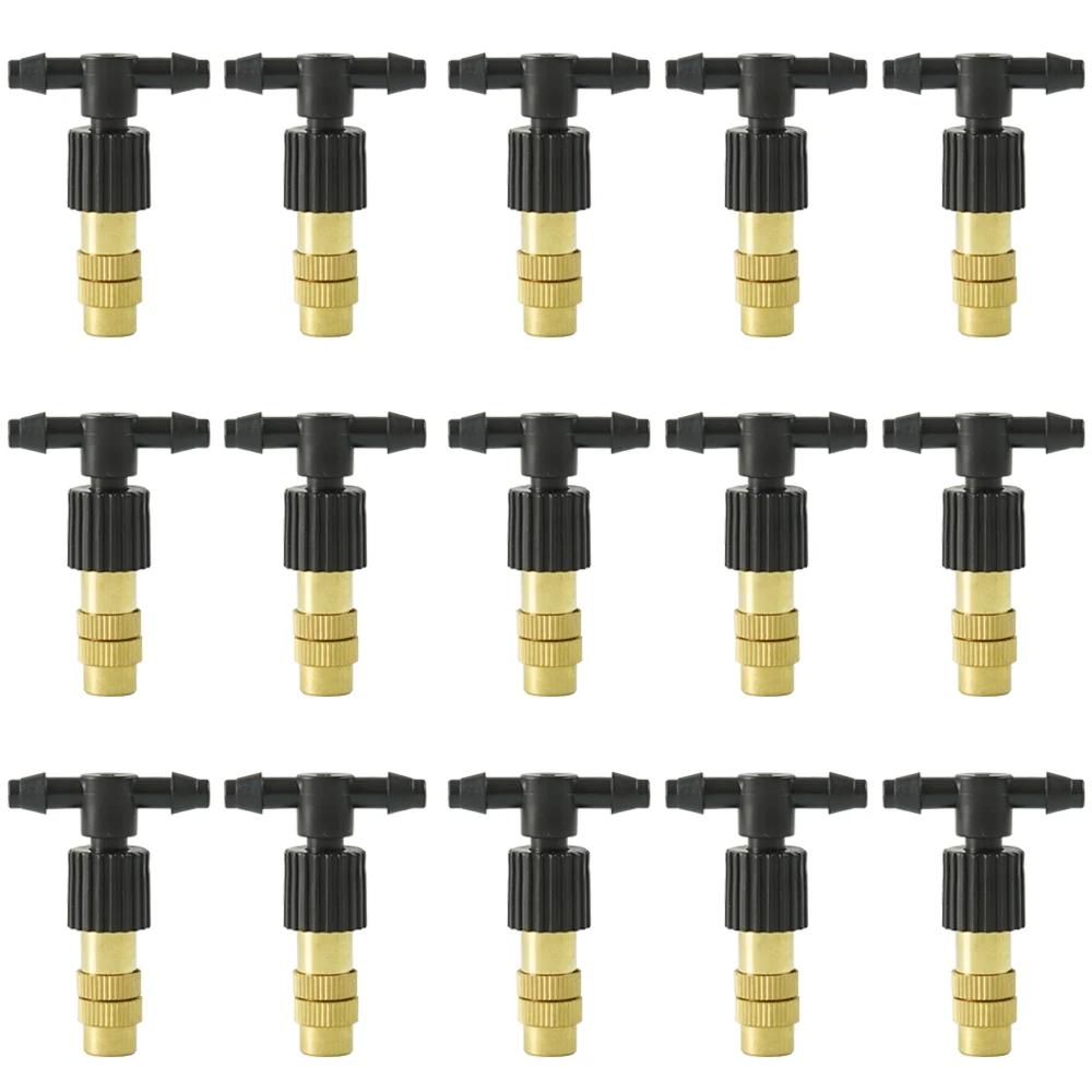 

15-250PCS Adjustable Copper Misting Nozzle w/ 4/7mm Plastic Tee Connector Brass Watering Irrigation Sprinkler Cooling Nozzle