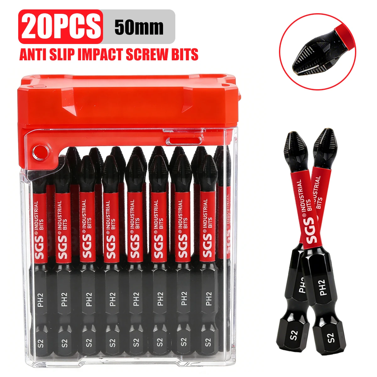 High Hardness S2 Steel Ph2 Anti-Slip Impact Screwdriver Bits 10/20 Piece Set 50mm Magnetic Bits, Anti-Torsion and Wear-Resistant, Suitable for Home Improvement / Woodworking / Auto Repair / DIY Universal Power Tools